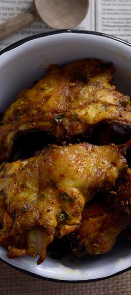 Roasted chicken chunks with pap
